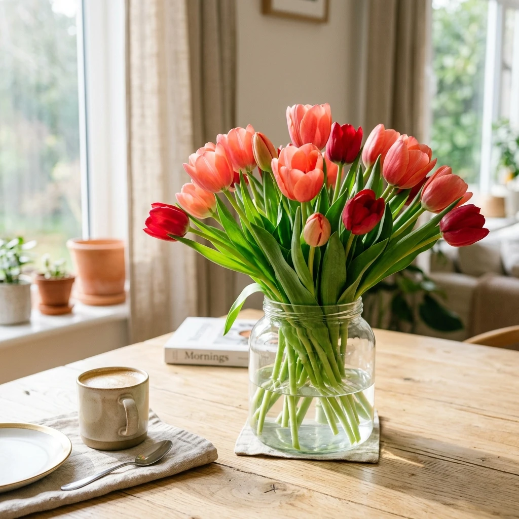 Frische Tulpen im Glasvase im Atelier Kiel